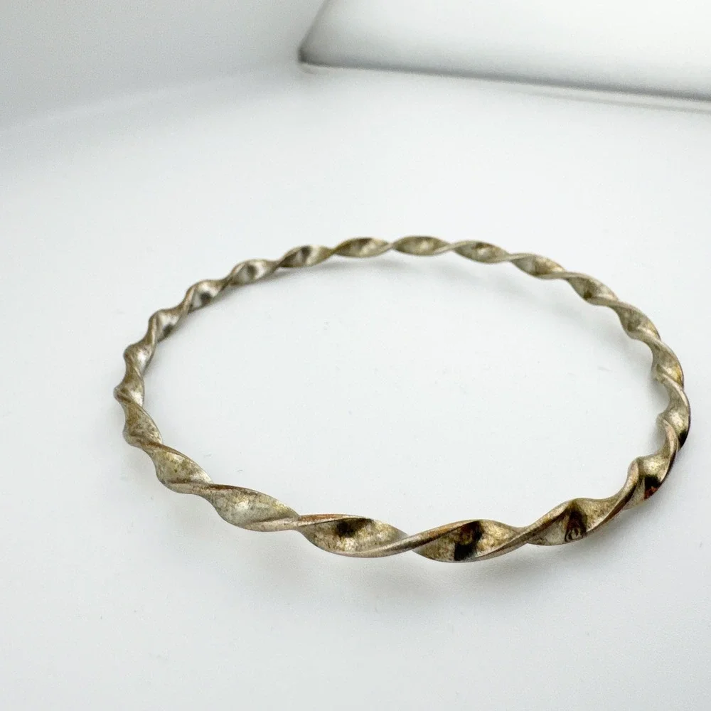 Vintage Twisted Rope Bangle‎ Bracelet Silver Tone Textured Metal